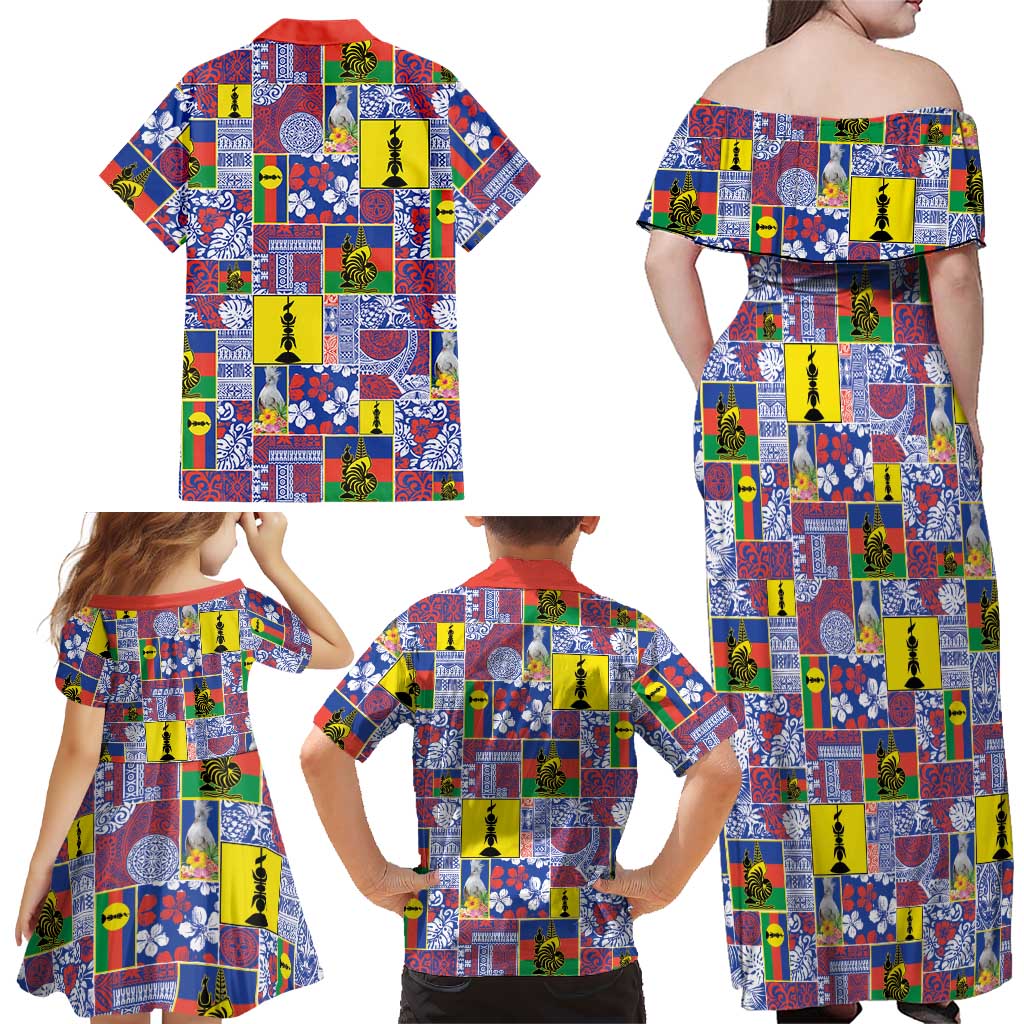 New Caledonia Joyeux Noel Family Matching Off Shoulder Maxi Dress and Hawaiian Shirt Pacific Patchwork Xmas Vibes - Polynesian Pride