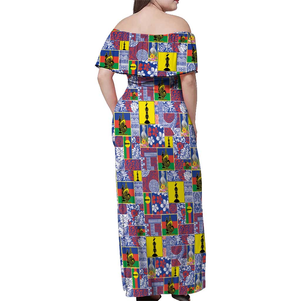 New Caledonia Joyeux Noel Family Matching Off Shoulder Maxi Dress and Hawaiian Shirt Pacific Patchwork Xmas Vibes - Polynesian Pride