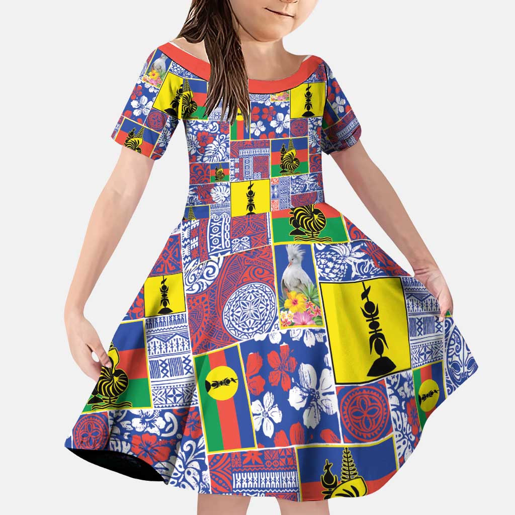 New Caledonia Joyeux Noel Family Matching Off Shoulder Short Dress and Hawaiian Shirt Pacific Patchwork Xmas Vibes - Polynesian Pride