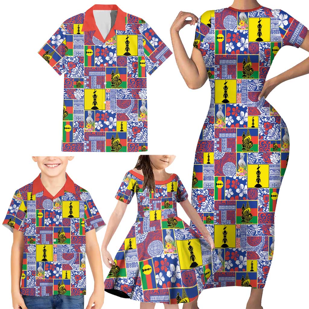 New Caledonia Joyeux Noel Family Matching Short Sleeve Bodycon Dress and Hawaiian Shirt Pacific Patchwork Xmas Vibes - Polynesian Pride