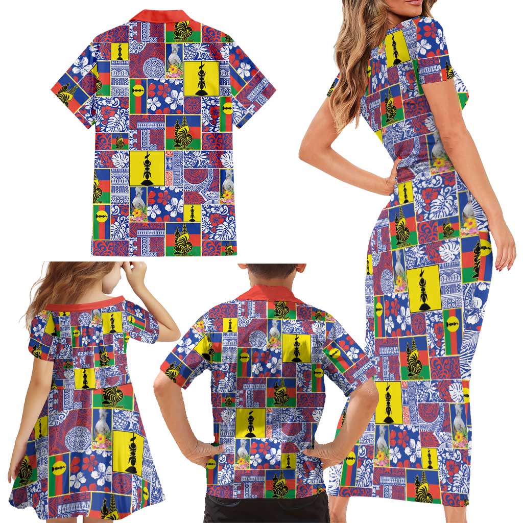 New Caledonia Joyeux Noel Family Matching Short Sleeve Bodycon Dress and Hawaiian Shirt Pacific Patchwork Xmas Vibes - Polynesian Pride
