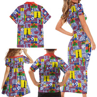 New Caledonia Joyeux Noel Family Matching Short Sleeve Bodycon Dress and Hawaiian Shirt Pacific Patchwork Xmas Vibes - Polynesian Pride