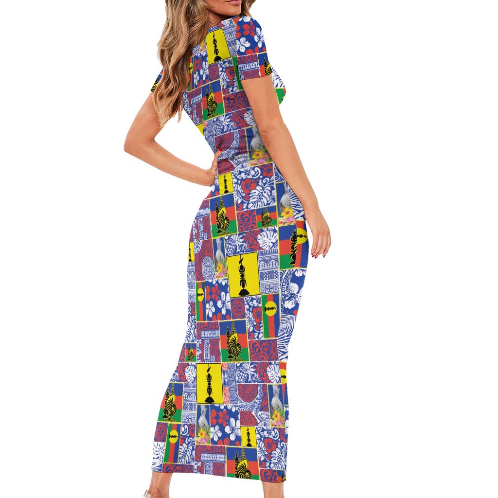 New Caledonia Joyeux Noel Family Matching Short Sleeve Bodycon Dress and Hawaiian Shirt Pacific Patchwork Xmas Vibes - Polynesian Pride