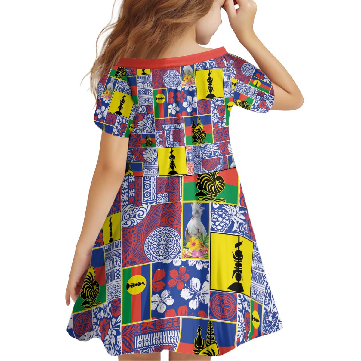 New Caledonia Joyeux Noel Kid Short Sleeve Dress Pacific Patchwork Xmas Vibes - Polynesian Pride