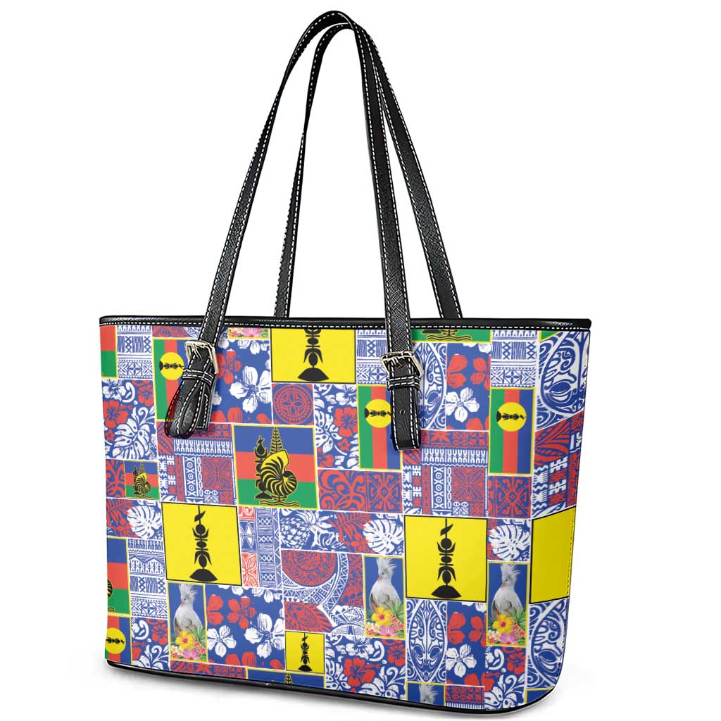 New Caledonia Joyeux Noel Leather Tote Bag Pacific Patchwork Xmas Vibes - Polynesian Pride