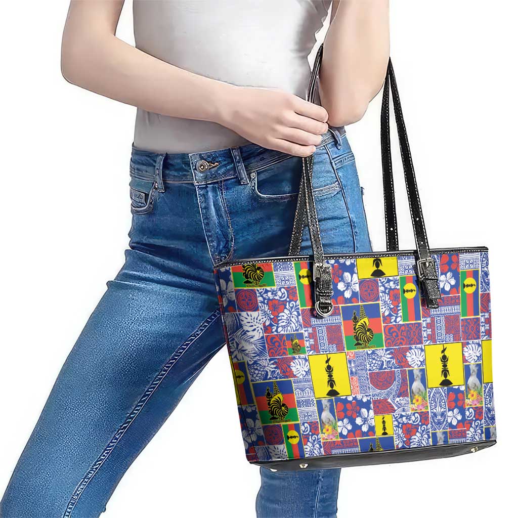 New Caledonia Joyeux Noel Leather Tote Bag Pacific Patchwork Xmas Vibes - Polynesian Pride