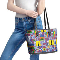 New Caledonia Joyeux Noel Leather Tote Bag Pacific Patchwork Xmas Vibes - Polynesian Pride