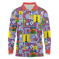 New Caledonia Joyeux Noel Long Sleeve Polo Shirt Pacific Patchwork Xmas Vibes - Polynesian Pride