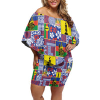 New Caledonia Joyeux Noel Off Shoulder Short Dress Pacific Patchwork Xmas Vibes - Polynesian Pride