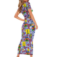 New Caledonia Joyeux Noel Short Sleeve Bodycon Dress Pacific Patchwork Xmas Vibes - Polynesian Pride