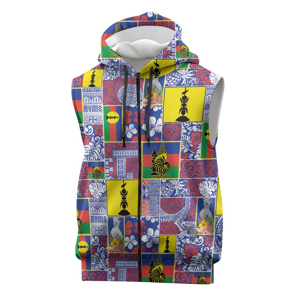 New Caledonia Joyeux Noel Sleeveless Zip Hoodie Pacific Patchwork Xmas Vibes - Polynesian Pride