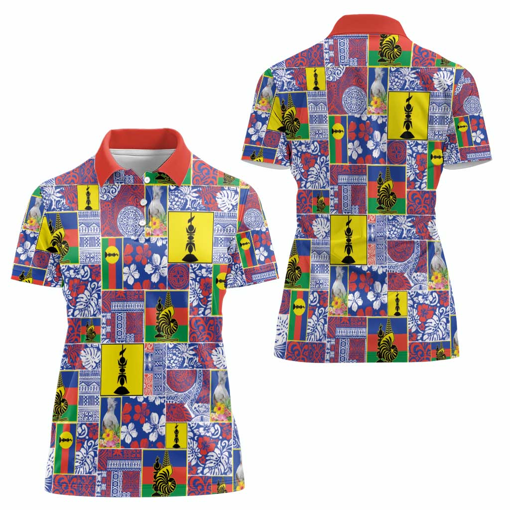 New Caledonia Joyeux Noel Women Polo Shirt Pacific Patchwork Xmas Vibes - Polynesian Pride