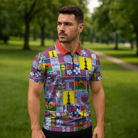 New Caledonia Joyeux Noel Zipper Polo Shirt Pacific Patchwork Xmas Vibes - Polynesian Pride