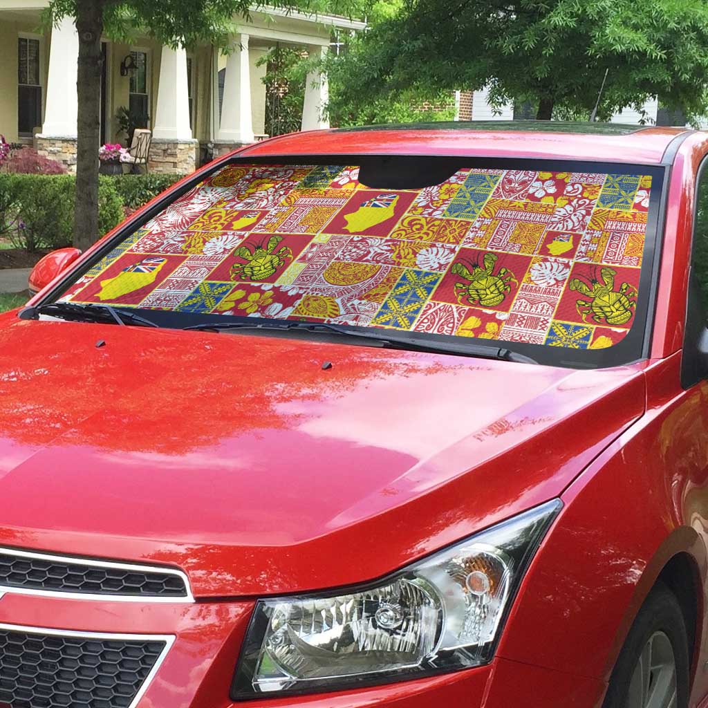Niue Monuina e Kilisimasi Auto Sun Shade Pacific Patchwork Xmas Vibes - Polynesian Pride