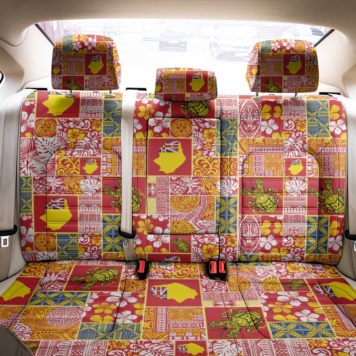 Niue Monuina e Kilisimasi Back Car Seat Cover Pacific Patchwork Xmas Vibes - Polynesian Pride
