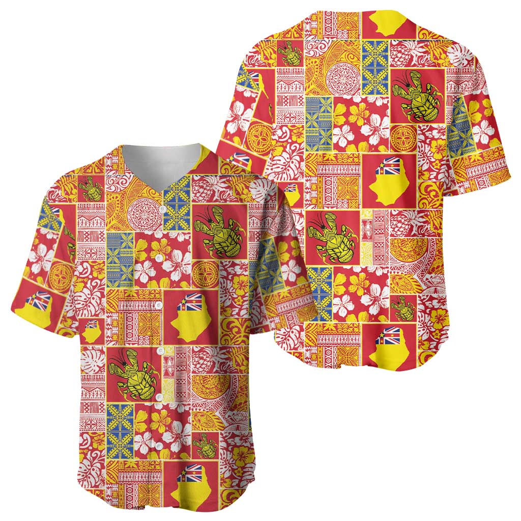Niue Monuina e Kilisimasi Baseball Jersey Pacific Patchwork Xmas Vibes - Polynesian Pride