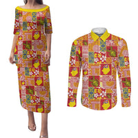 Niue Monuina e Kilisimasi Couples Matching Puletasi and Long Sleeve Button Shirt Pacific Patchwork Xmas Vibes - Polynesian Pride