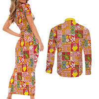 Niue Monuina e Kilisimasi Couples Matching Short Sleeve Bodycon Dress and Long Sleeve Button Shirt Pacific Patchwork Xmas Vibes LT9 - Polynesian Pride