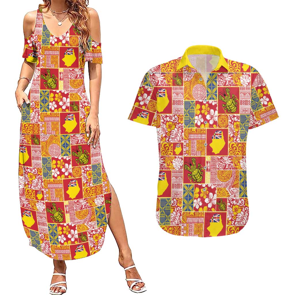 Niue Monuina e Kilisimasi Couples Matching Summer Maxi Dress and Hawaiian Shirt Pacific Patchwork Xmas Vibes - Polynesian Pride