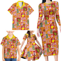 Niue Monuina e Kilisimasi Family Matching Long Sleeve Bodycon Dress and Hawaiian Shirt Pacific Patchwork Xmas Vibes - Polynesian Pride