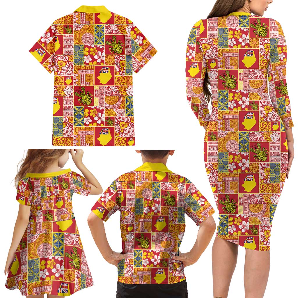 Niue Monuina e Kilisimasi Family Matching Long Sleeve Bodycon Dress and Hawaiian Shirt Pacific Patchwork Xmas Vibes - Polynesian Pride