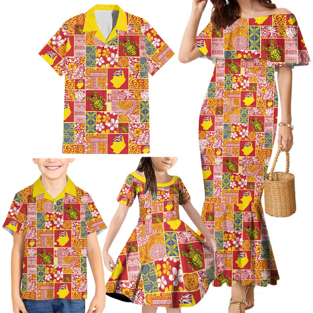 Niue Monuina e Kilisimasi Family Matching Mermaid Dress and Hawaiian Shirt Pacific Patchwork Xmas Vibes - Polynesian Pride