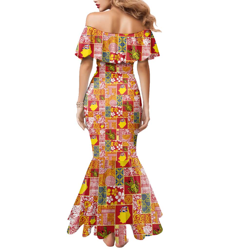 Niue Monuina e Kilisimasi Family Matching Mermaid Dress and Hawaiian Shirt Pacific Patchwork Xmas Vibes - Polynesian Pride