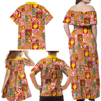 Niue Monuina e Kilisimasi Family Matching Off Shoulder Maxi Dress and Hawaiian Shirt Pacific Patchwork Xmas Vibes - Polynesian Pride