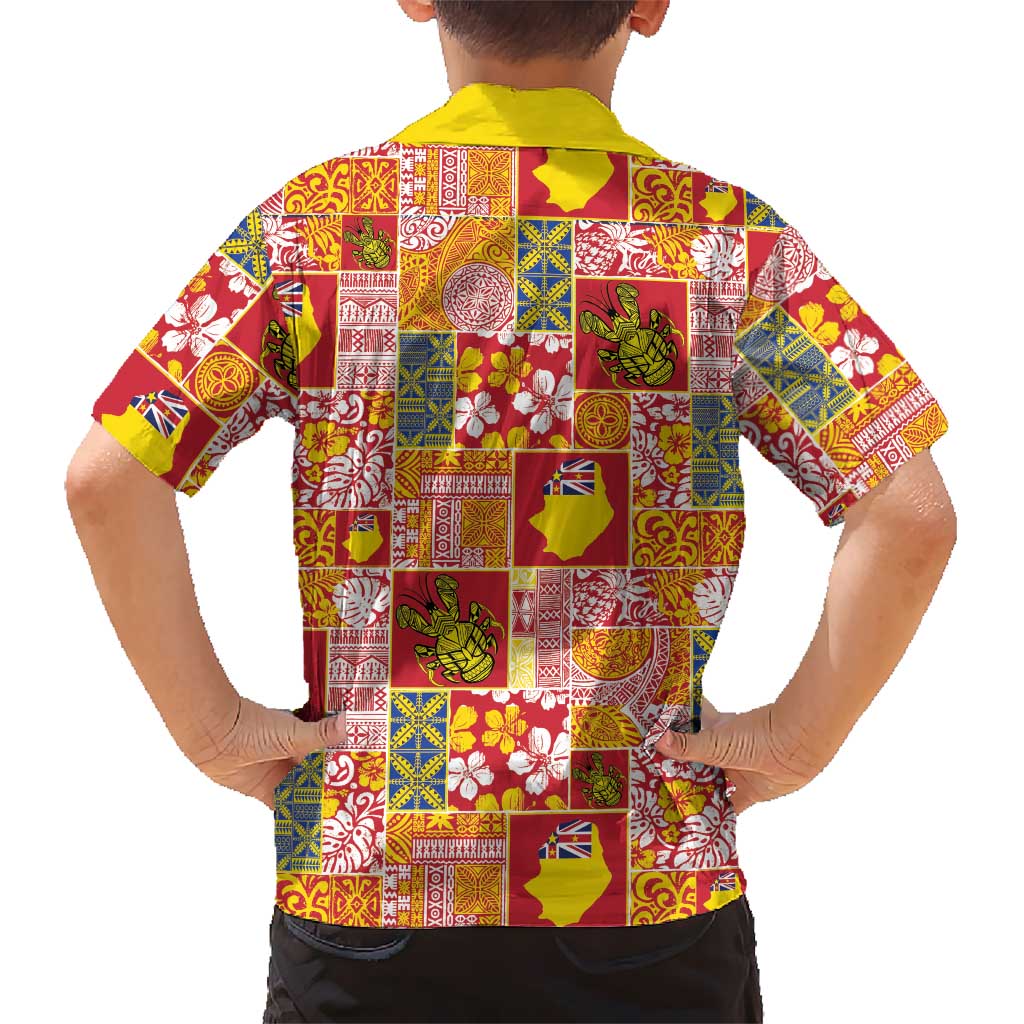 Niue Monuina e Kilisimasi Family Matching Off Shoulder Short Dress and Hawaiian Shirt Pacific Patchwork Xmas Vibes - Polynesian Pride