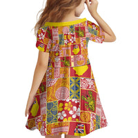 Niue Monuina e Kilisimasi Family Matching Off Shoulder Short Dress and Hawaiian Shirt Pacific Patchwork Xmas Vibes - Polynesian Pride