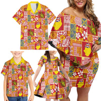 Niue Monuina e Kilisimasi Family Matching Off Shoulder Short Dress and Hawaiian Shirt Pacific Patchwork Xmas Vibes - Polynesian Pride
