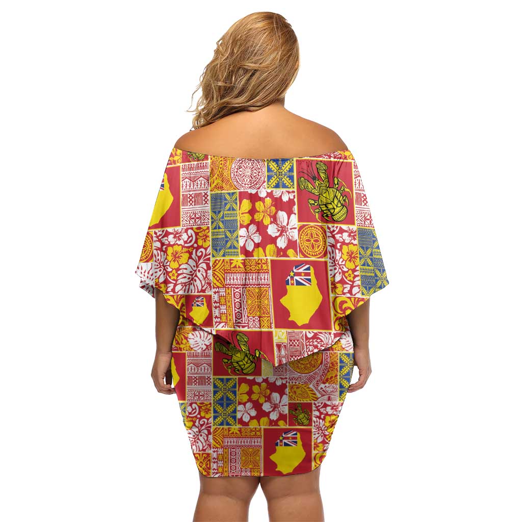 Niue Monuina e Kilisimasi Family Matching Off Shoulder Short Dress and Hawaiian Shirt Pacific Patchwork Xmas Vibes - Polynesian Pride