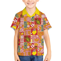 Niue Monuina e Kilisimasi Family Matching Off Shoulder Short Dress and Hawaiian Shirt Pacific Patchwork Xmas Vibes - Polynesian Pride