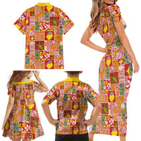Niue Monuina e Kilisimasi Family Matching Short Sleeve Bodycon Dress and Hawaiian Shirt Pacific Patchwork Xmas Vibes - Polynesian Pride