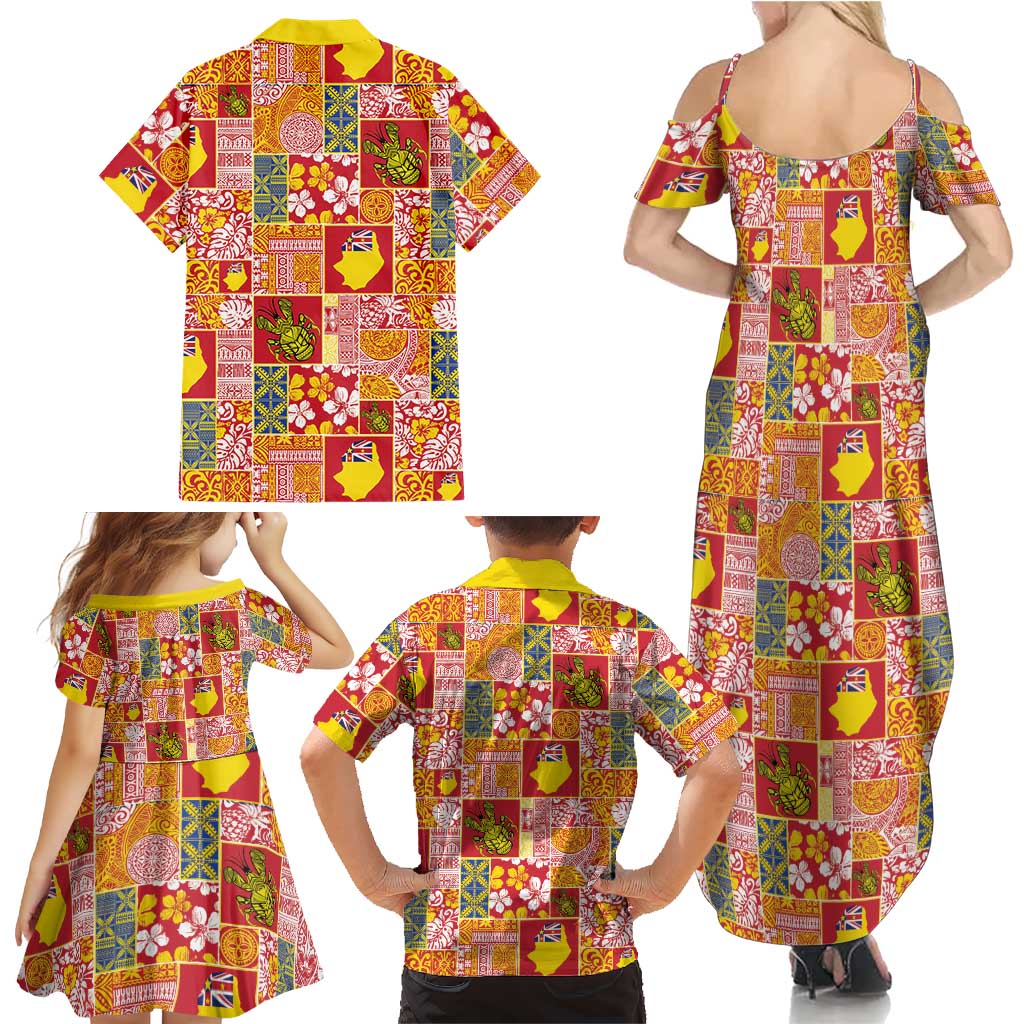 Niue Monuina e Kilisimasi Family Matching Summer Maxi Dress and Hawaiian Shirt Pacific Patchwork Xmas Vibes - Polynesian Pride