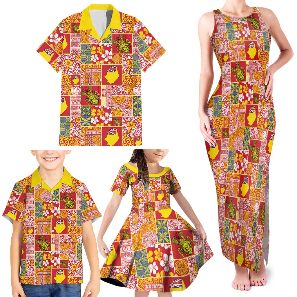 Niue Monuina e Kilisimasi Family Matching Tank Maxi Dress and Hawaiian Shirt Pacific Patchwork Xmas Vibes - Polynesian Pride