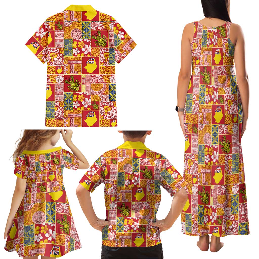 Niue Monuina e Kilisimasi Family Matching Tank Maxi Dress and Hawaiian Shirt Pacific Patchwork Xmas Vibes - Polynesian Pride