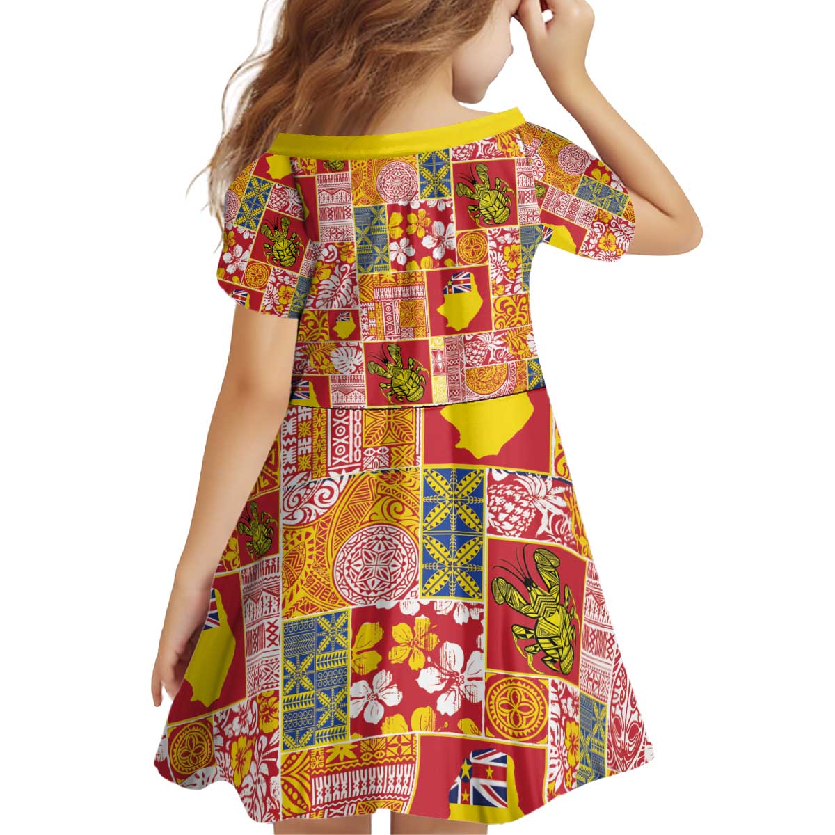 Niue Monuina e Kilisimasi Kid Short Sleeve Dress Pacific Patchwork Xmas Vibes - Polynesian Pride