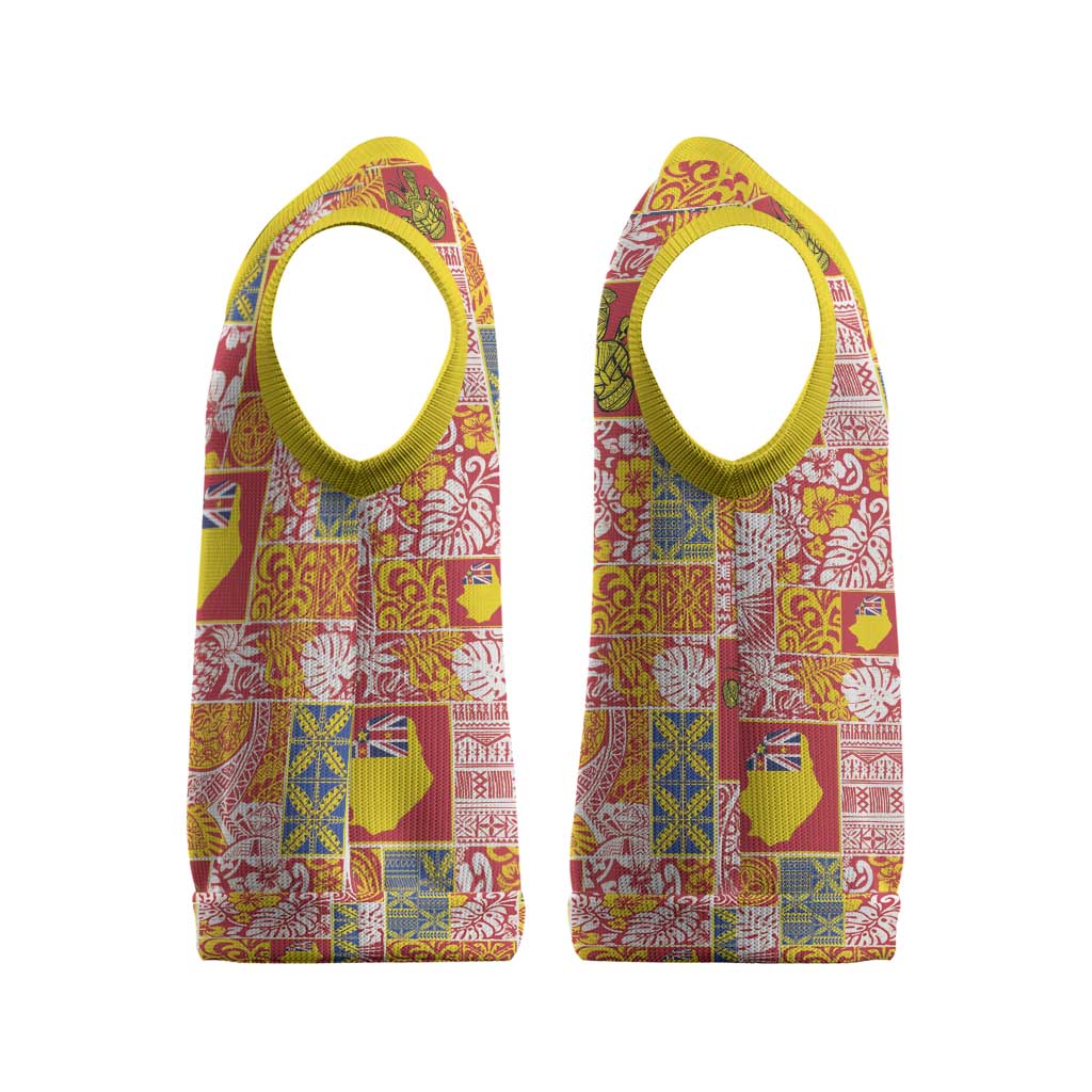 Niue Monuina e Kilisimasi Christmas Knitted V-Neck Vest Pacific Patchwork Xmas Vibes - Polynesian Pride