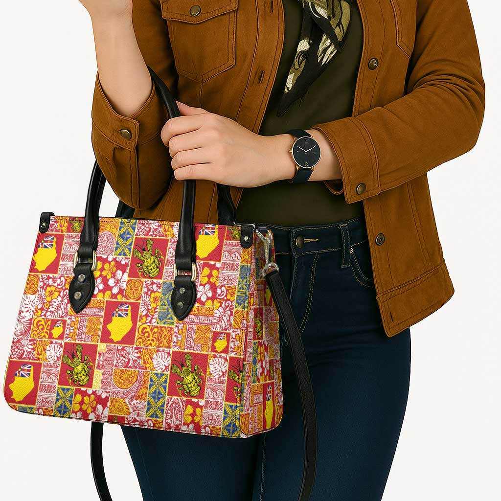 Niue Monuina e Kilisimasi Leather Bag Pacific Patchwork Xmas Vibes - Polynesian Pride