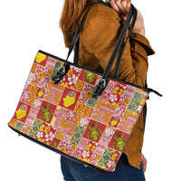 Niue Monuina e Kilisimasi Leather Tote Bag Pacific Patchwork Xmas Vibes - Polynesian Pride