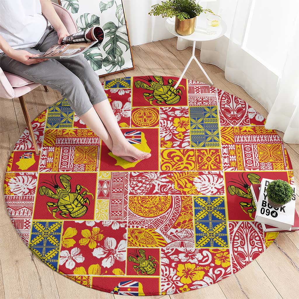 Niue Monuina e Kilisimasi Round Carpet Pacific Patchwork Xmas Vibes - Polynesian Pride