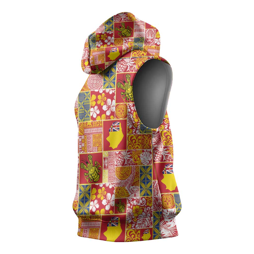 Niue Monuina e Kilisimasi Sleeveless Hoodie Pacific Patchwork Xmas Vibes - Polynesian Pride
