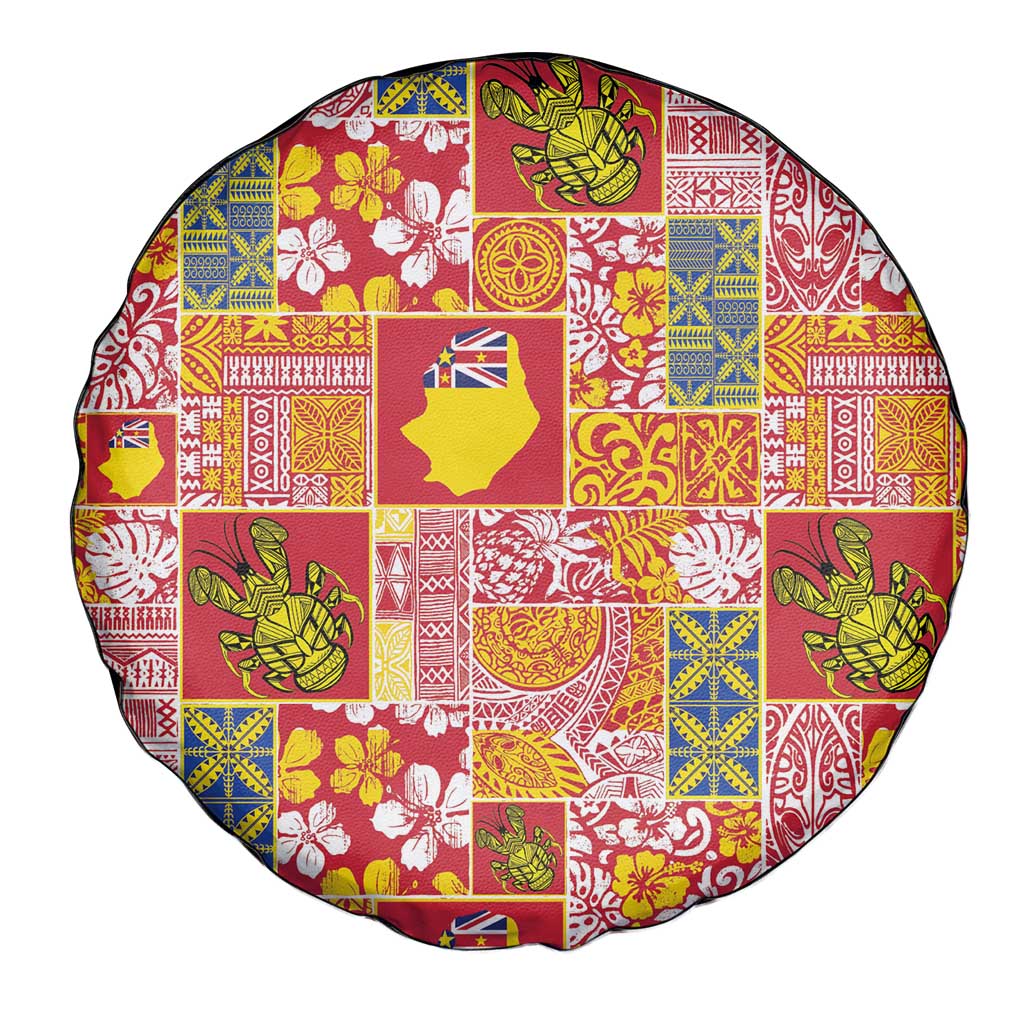 Niue Monuina e Kilisimasi Spare Tire Cover Pacific Patchwork Xmas Vibes - Polynesian Pride