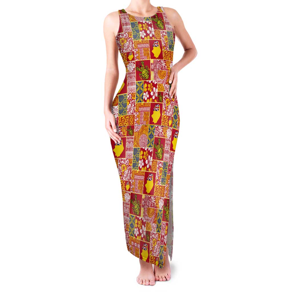 Niue Monuina e Kilisimasi Tank Maxi Dress Pacific Patchwork Xmas Vibes - Polynesian Pride