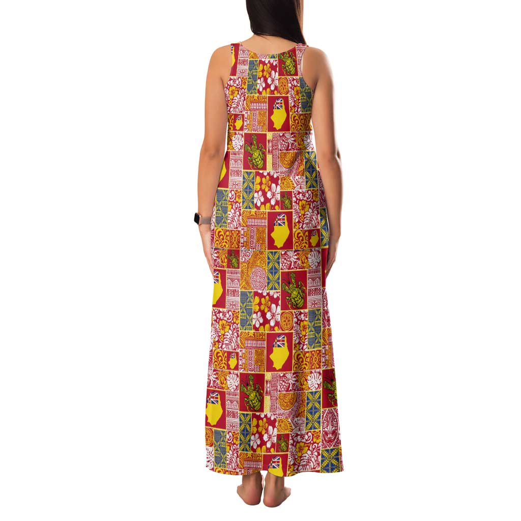 Niue Monuina e Kilisimasi Tank Maxi Dress Pacific Patchwork Xmas Vibes - Polynesian Pride