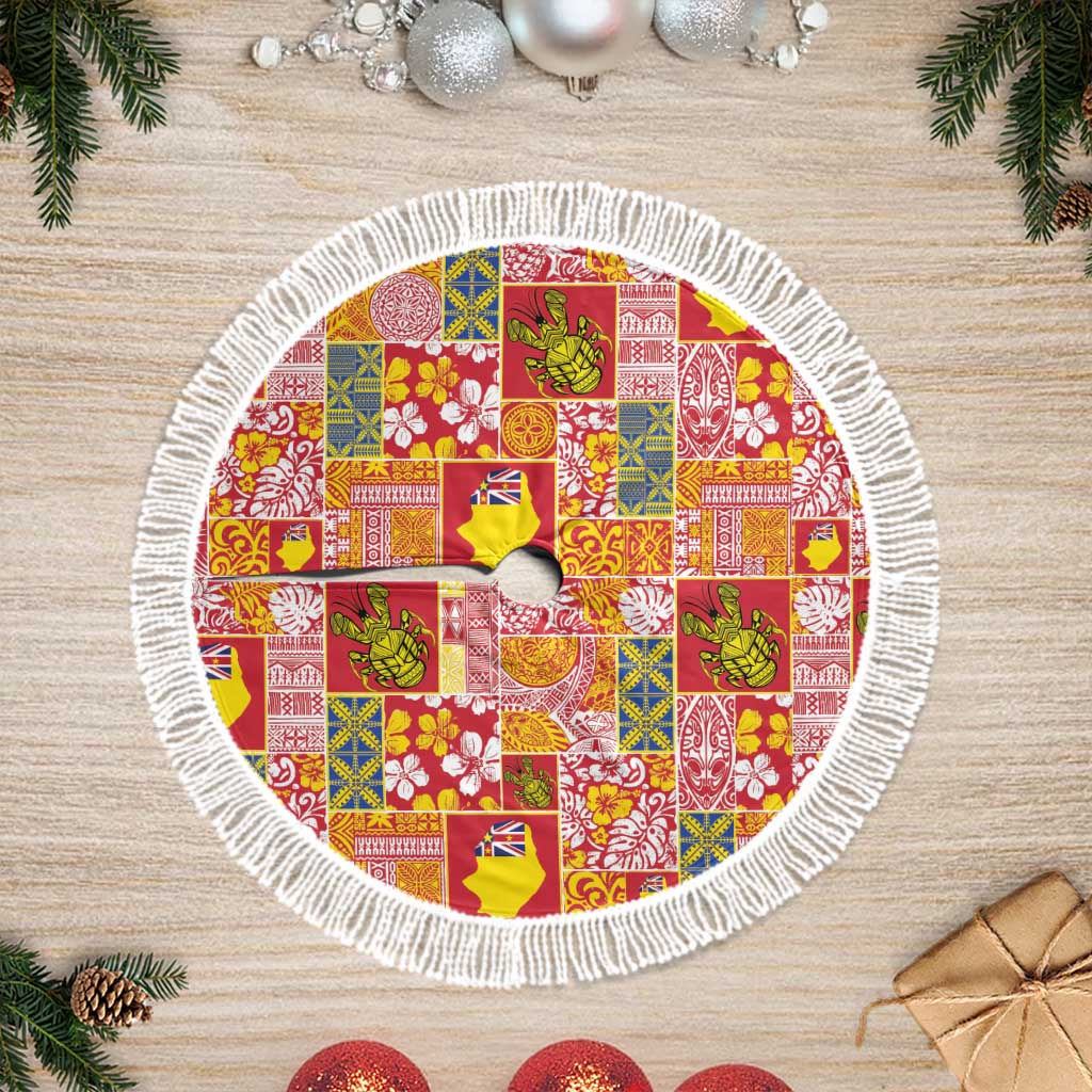 Niue Monuina e Kilisimasi Tree Skirt Pacific Patchwork Xmas Vibes - Polynesian Pride