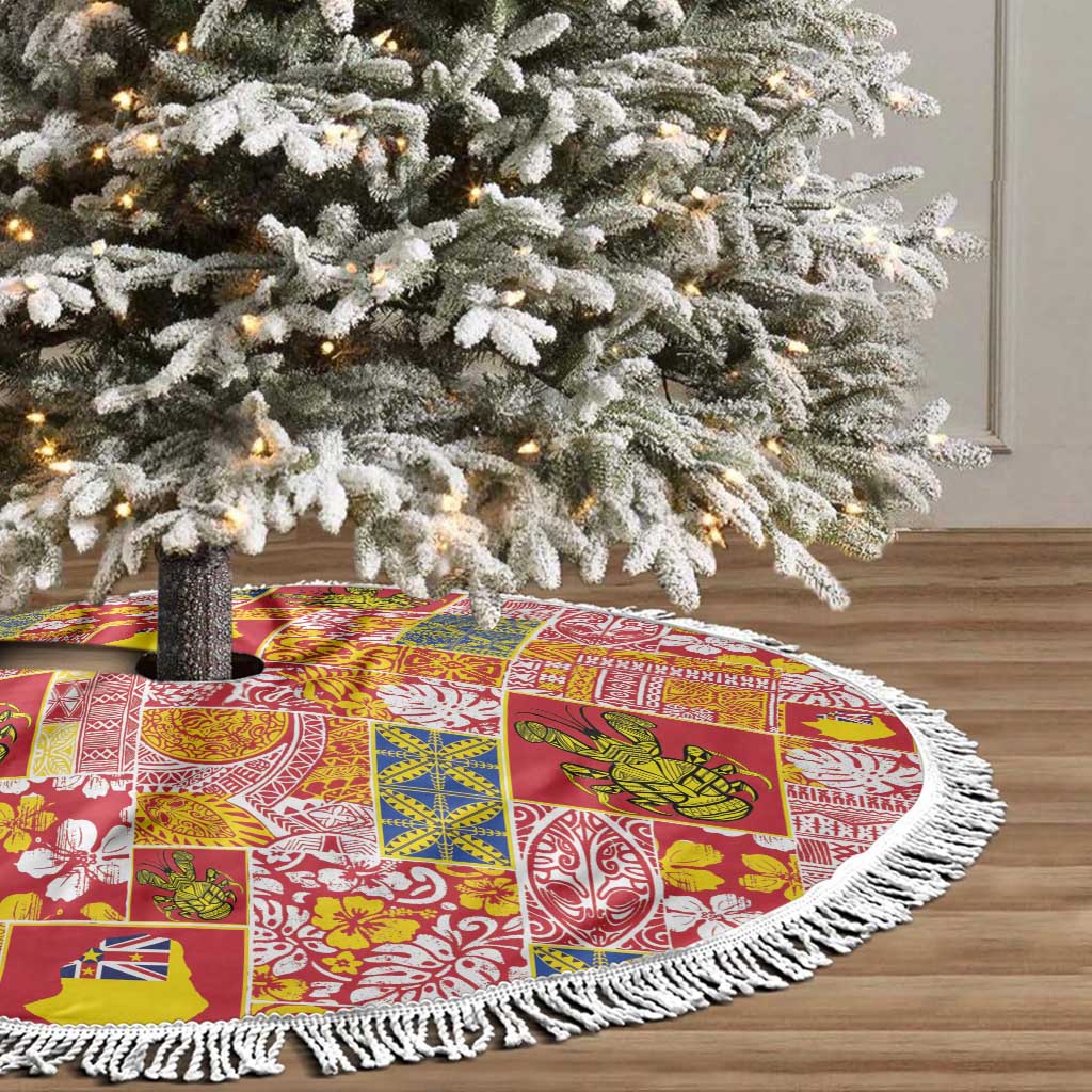 Niue Monuina e Kilisimasi Tree Skirt Pacific Patchwork Xmas Vibes - Polynesian Pride