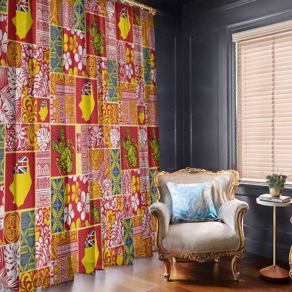 Niue Monuina e Kilisimasi Window Curtain Pacific Patchwork Xmas Vibes - Polynesian Pride