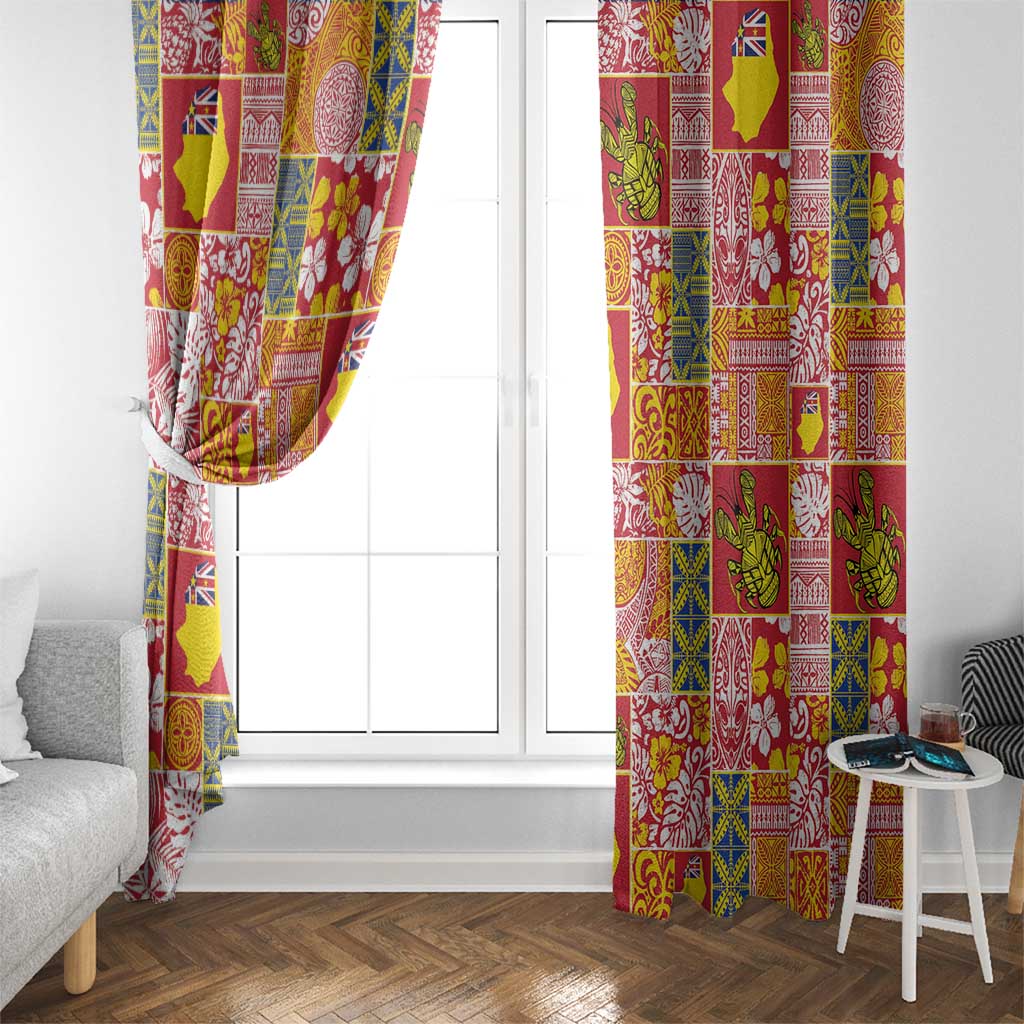 Niue Monuina e Kilisimasi Window Curtain Pacific Patchwork Xmas Vibes - Polynesian Pride